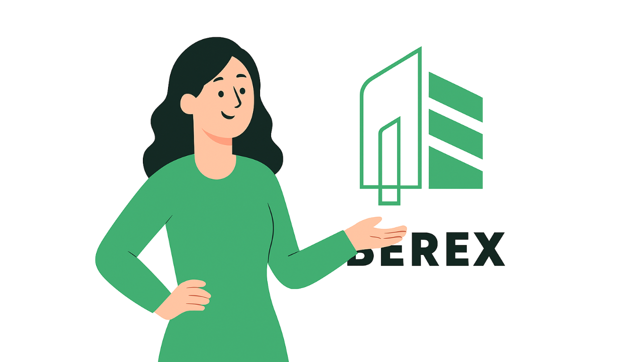 Illustration BEREX d’une experte présentant le logo BEREX – expertise indépendante et méthodologie rigoureuse en audit technique immobilier.