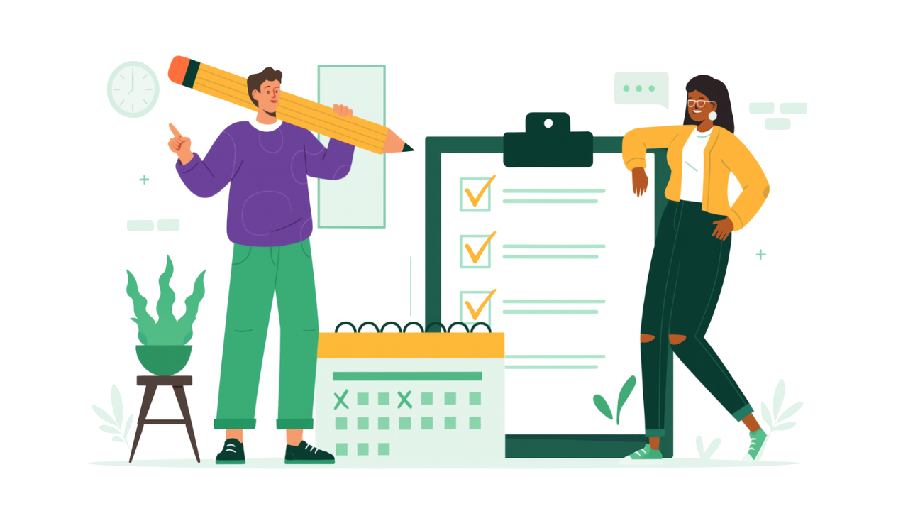 Illustration BEREX d’un expert remplissant un rapport d’évaluation – préparation d’une vente, d’un achat ou d’une succession immobilière en toute transparence.