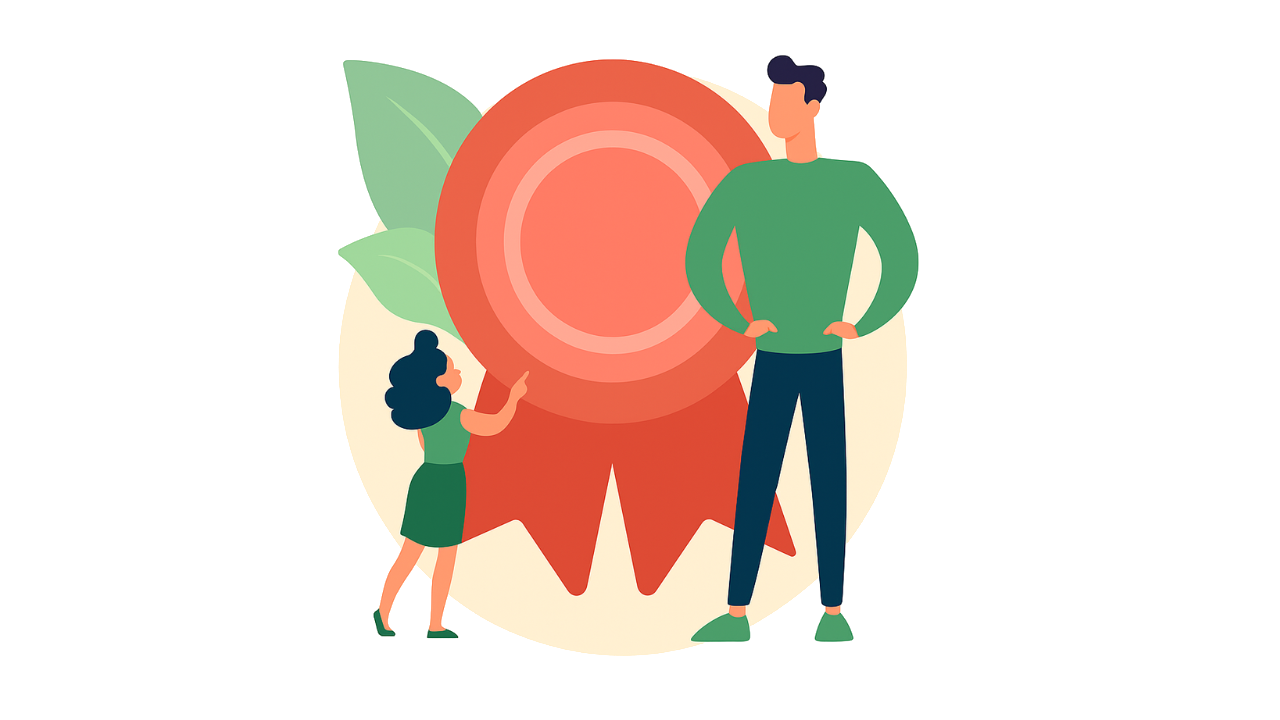 Illustration BEREX d’un propriétaire et d’un enfant devant une grande plante – valorisation durable du patrimoine immobilier grâce aux conseils d’experts BEREX.